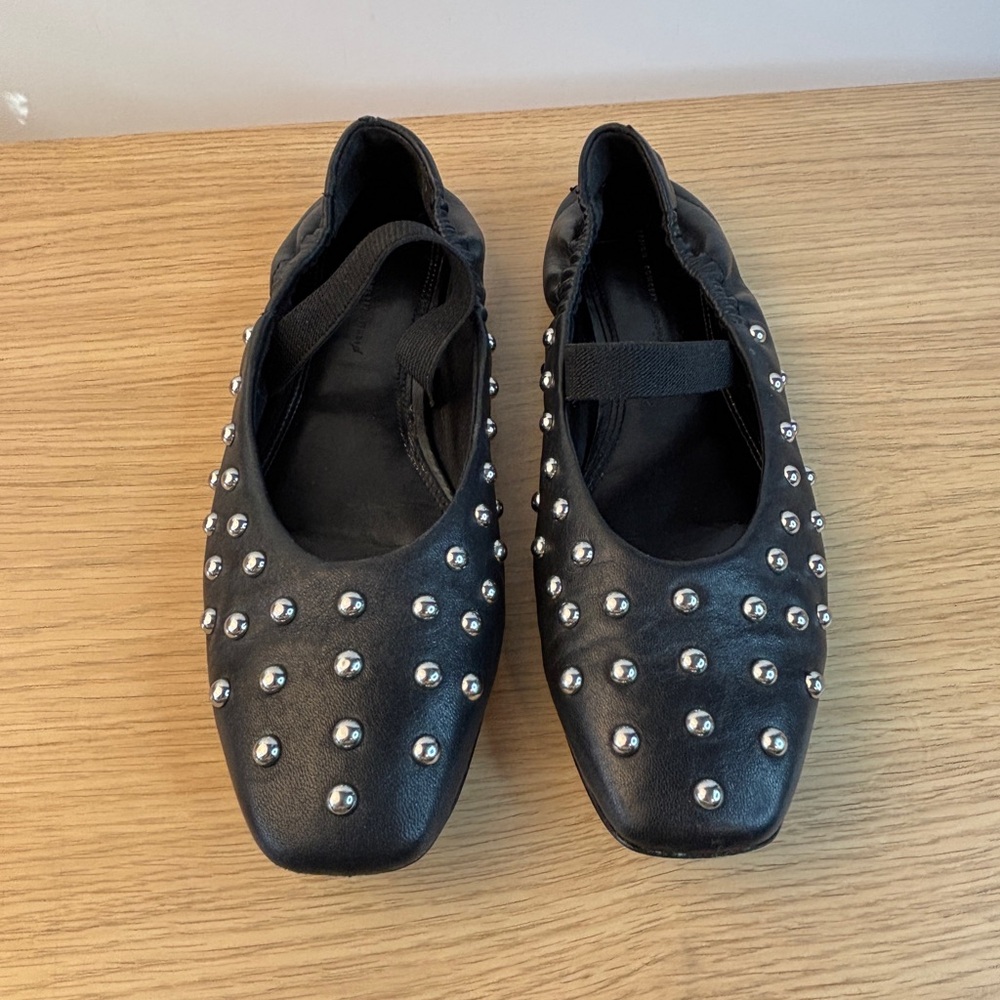 Design Concept Studio Black Leather Studded Ballet Flats Elastic Strap Woman’s 7